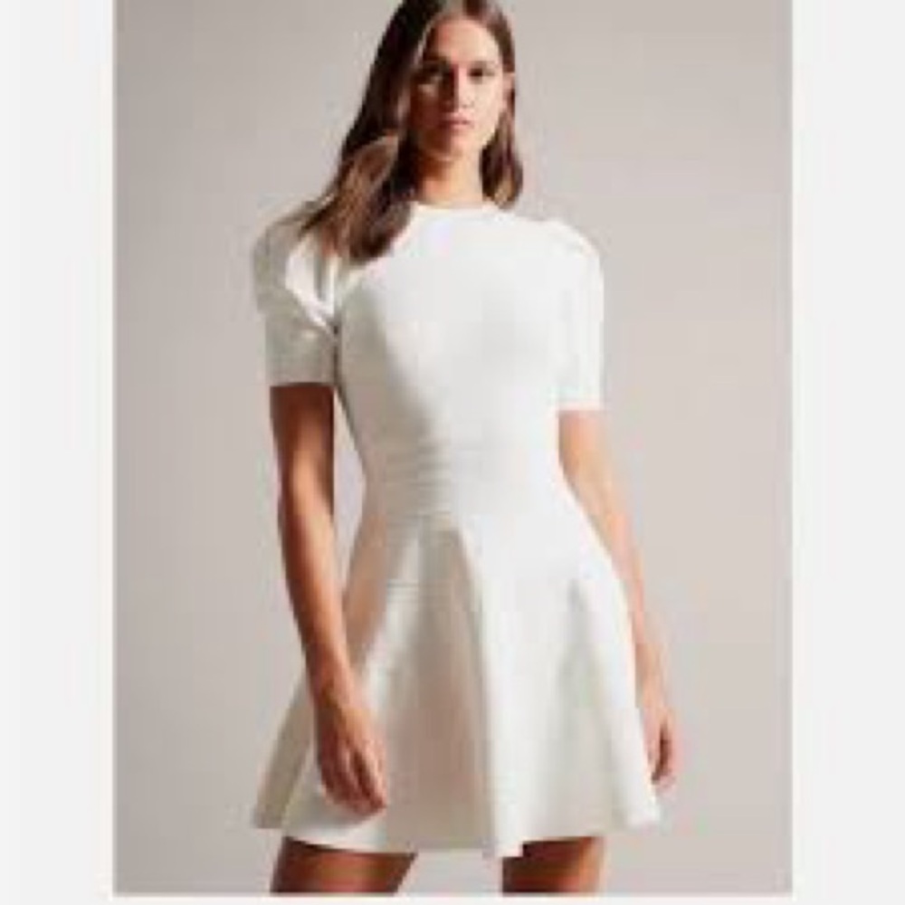 White Ted Baker Women's Velvey Puff Sleeve Dress Sz 6/US XXL